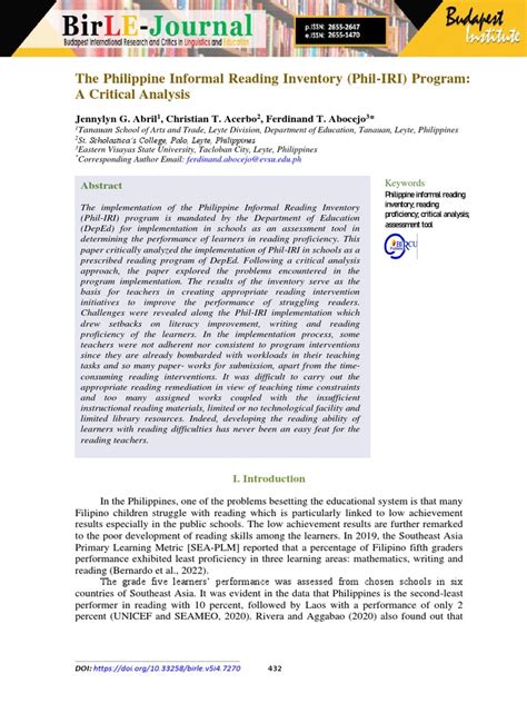 A Critical Review of the Philippine Informal Reading Inventory .